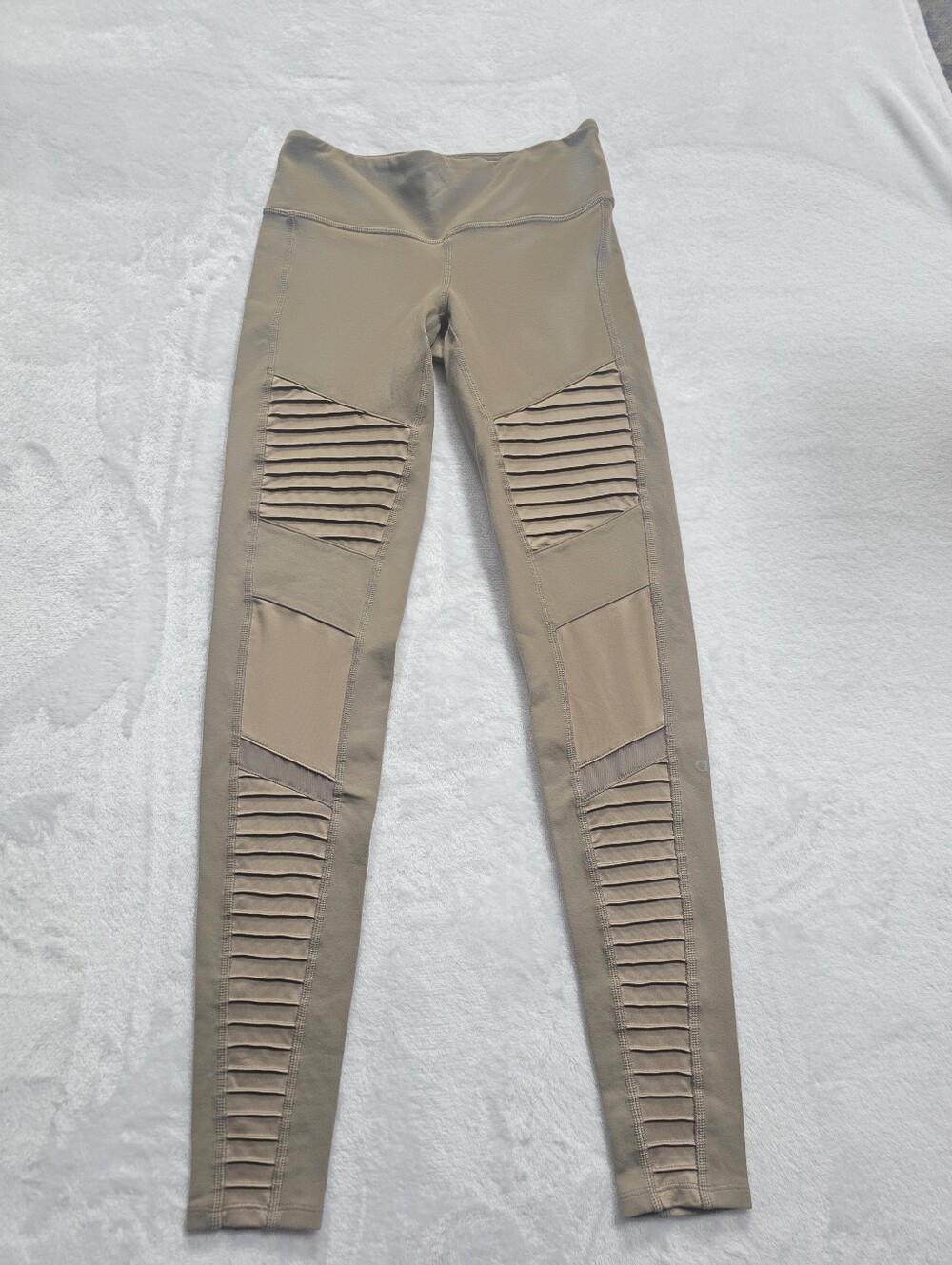 ALO Yoga Moto Leggings XS Taupe Khaki High Rise Mesh Panel Activewear